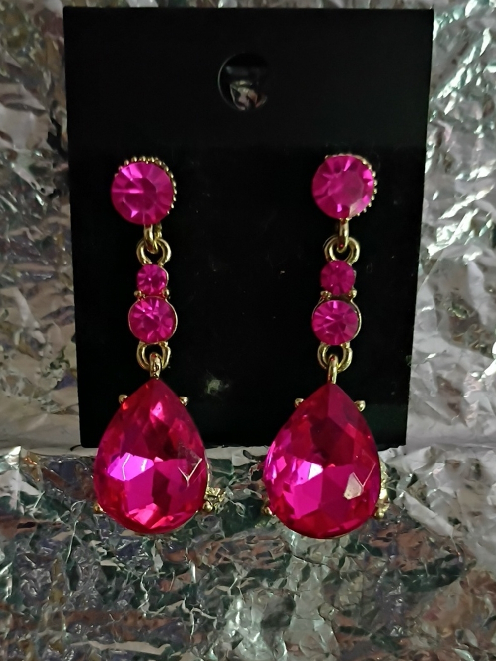 Hot Pink Teardrop Crystal Drop Earrings - Elegant Women’s Jewelry